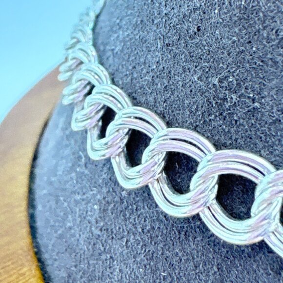 VTG Sterling Silver 925 Double Link Chain Bracelet Lobster Clasp Size 8" Length - Picture 3 of 10